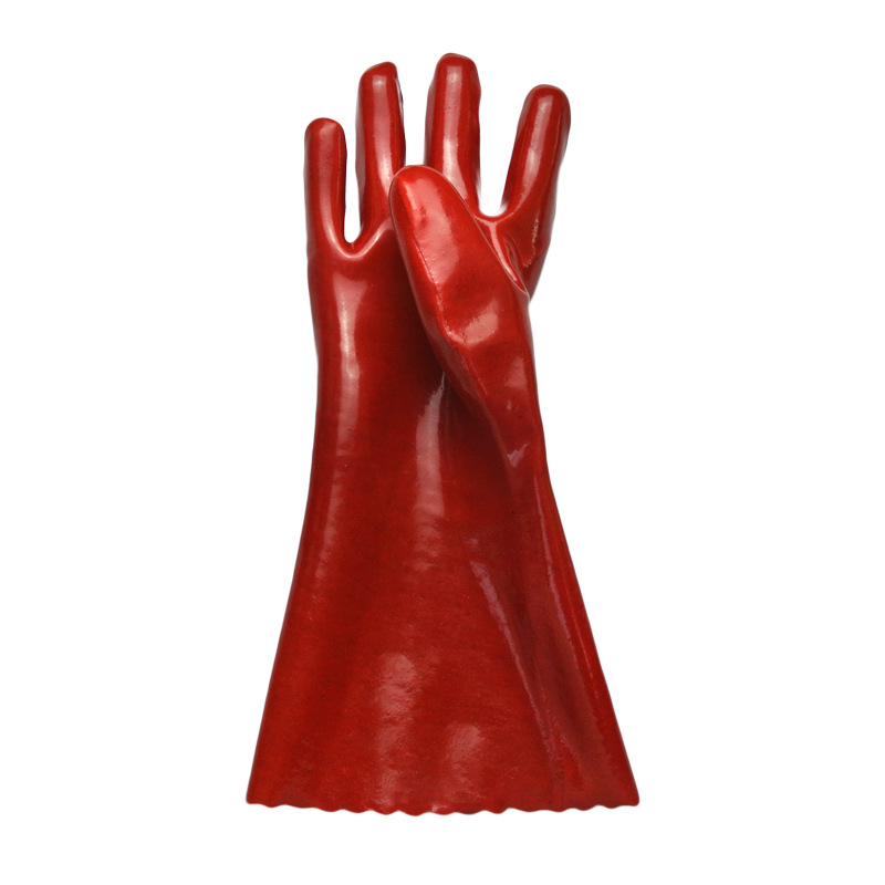 45cm Waterproof Red PVC Industrial Gloves Oil Chemical Resistant 