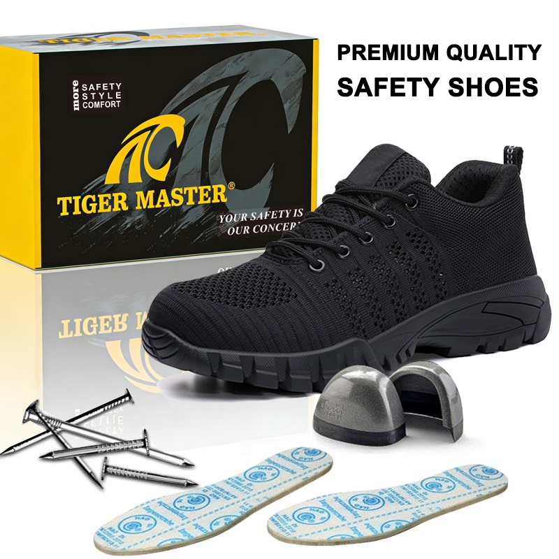 Steel Toe Breathable Sports Safety Shoes Black Rubber Sole