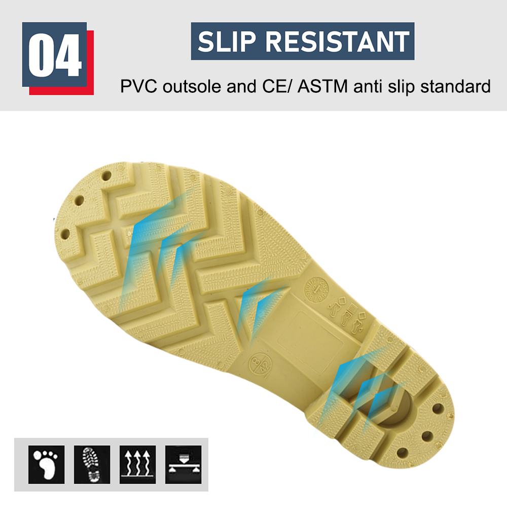 2025 New Construction PVC Safety Rain Boots with Steel Toe Steel Mid-plate