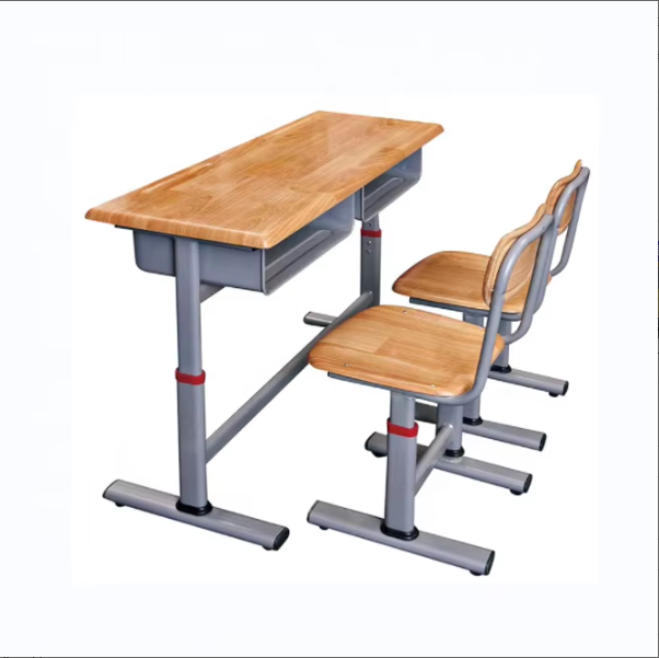 Modern Design School Furniture Double Student Table and Chair Adjustable Children Wood 2 Seats Desk and Chairs