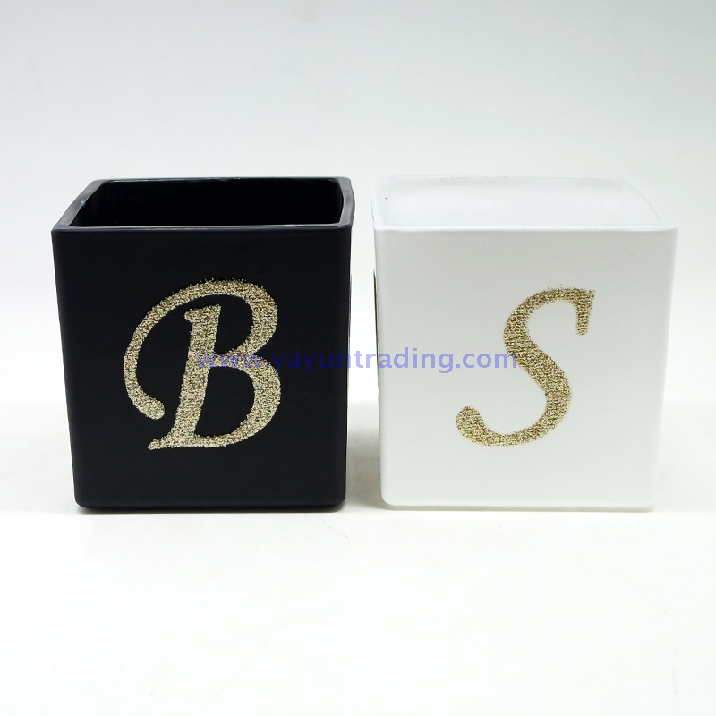 1000ml large matte white and black square glass candle holder