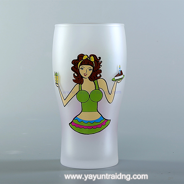 yayun 2019 trendy sandblasted drinking glass tumbler with decal logo