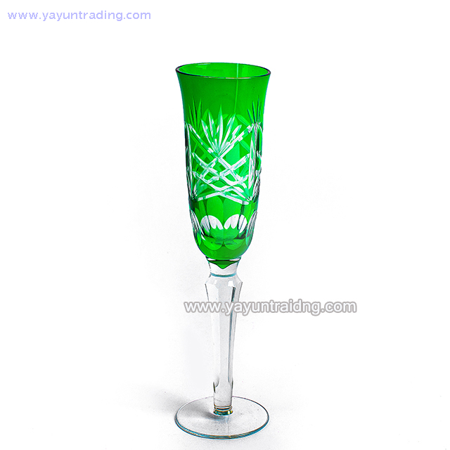 elegant green glass champagne flute with hand etched for five hotel 
