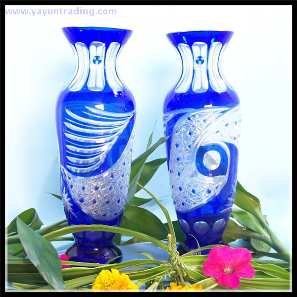 classical red and cobalt blue glass vase for home and garden