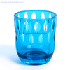 Blue Serious Leaf Pattern Hand Made Glass Candle Vessel for Home Decoration