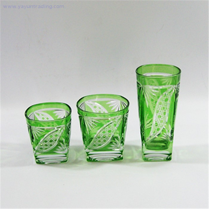 square amber colored engraved drinking beer wine glass tumbler
