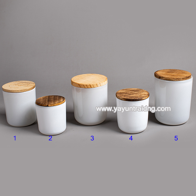 glossy white glass candle jar