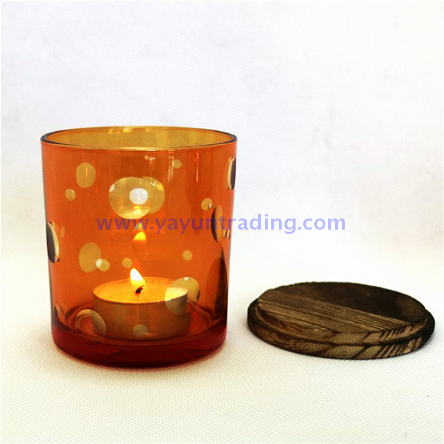 purple flat bottom hand painted luxury glass candle holder