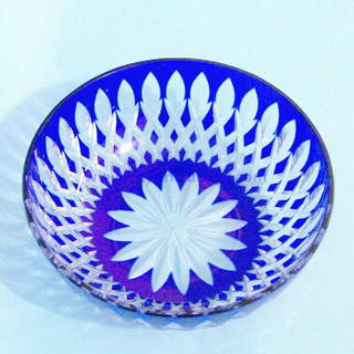 daily used elegant hand cut cobalt blue fruit glass bowl and plates