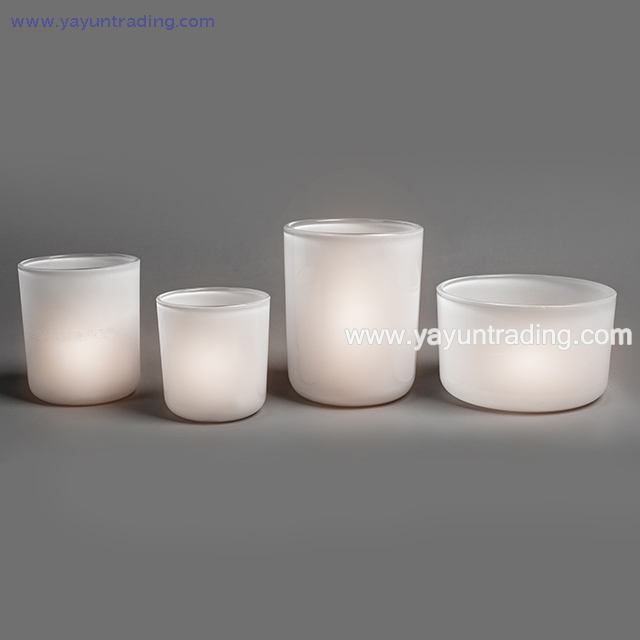Hot Sale Cylindrical shape Frosted White Glass Candle Holder 