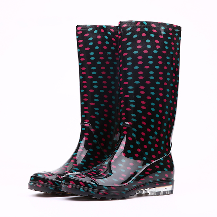 waterproof black shiny pvc rain boots for lady