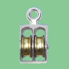 NICKEL PLATED FIXED EYE US TYPE PULLEY WITH DOUBLE WHEELS