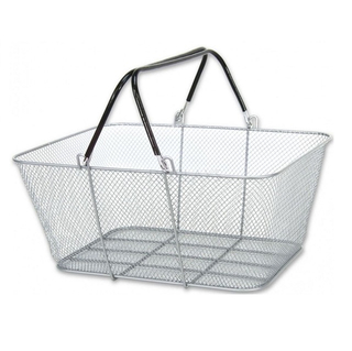 Silver Wire Mesh Stacking Shopping Basket with Vinyl Handles 16" X 12" X 7" D WD-F03S