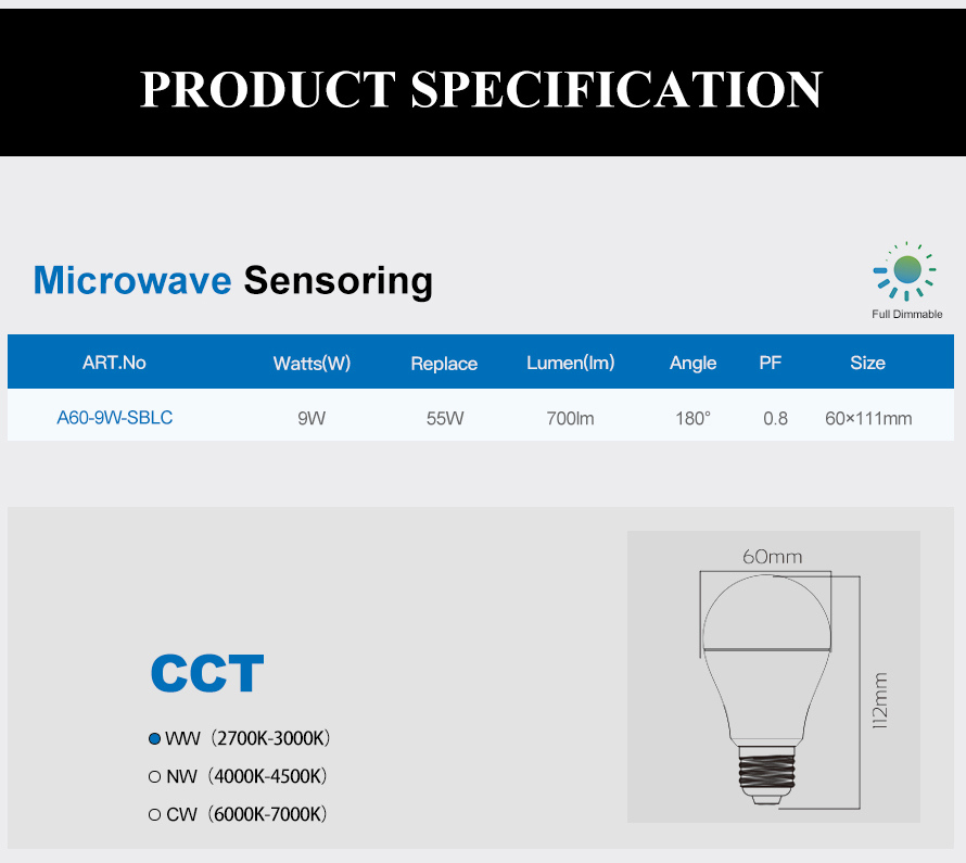 A60 LED Microwave Sensoring Bulb