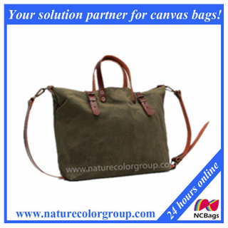 Waxed Canvas Handbag with Leather