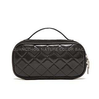 QB-004 Black PU Quilted Cosmetic Travel toiletry bag for ladies