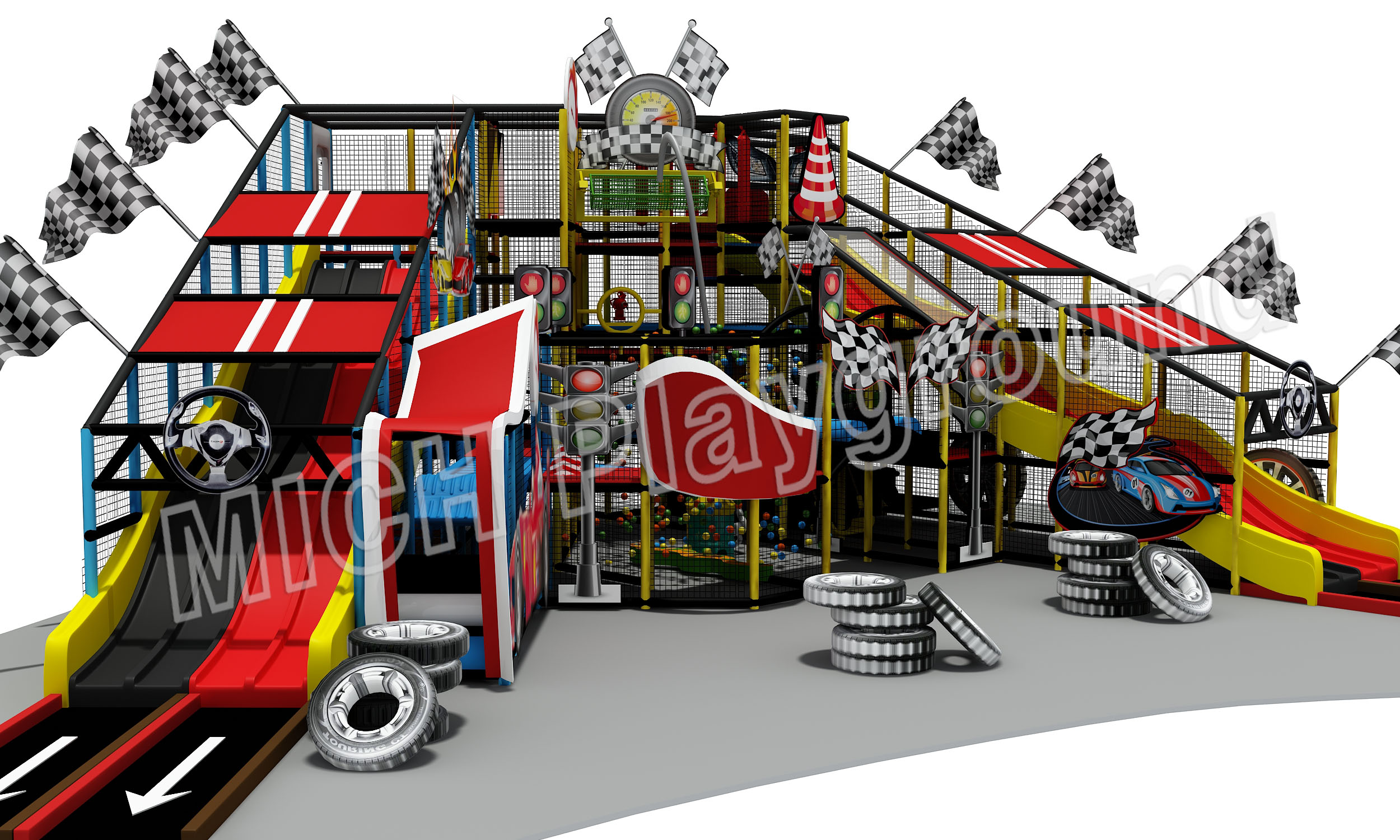 Parque de interior con temática de automóviles de carreras F1