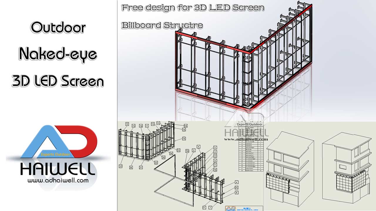 Kostenloses Design für die 3D-LED-Werbetafelstruktur mit bloßem Auge