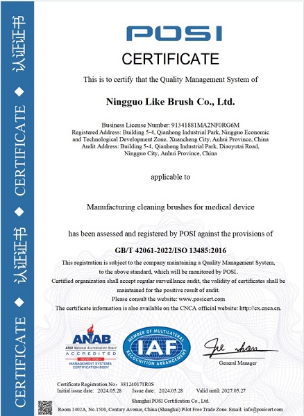 Obtained Quality Management System 13485 for Medical Cleaning Brushes
