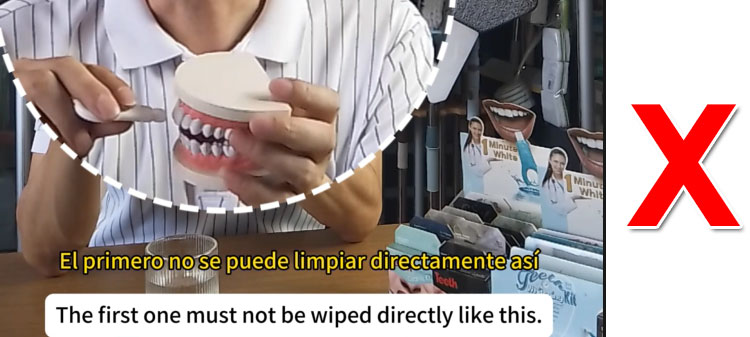 avoid wiping directly with the flat surface of the teeth cleaning kit