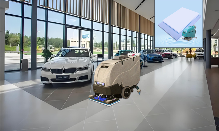 4S Store Floor Cleaning Scrubber Pad - Fleece Fabric Melamine Square Floor Pad - Compatible with Square Oscillating Floor Scrubbers, Absorbs Shoe Prints in Show Car Area.jpg