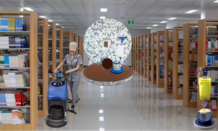 Tile Cleaning Pad Around Bookshelves - Library Floor Cleaning Combo Melamine Floor Pad.jpg