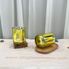 Gold Plating Glass Candle Jar with Wood Lid