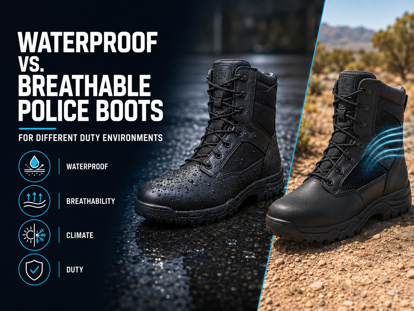Botas policiales impermeables versus transpirables para diferentes entornos de servicio