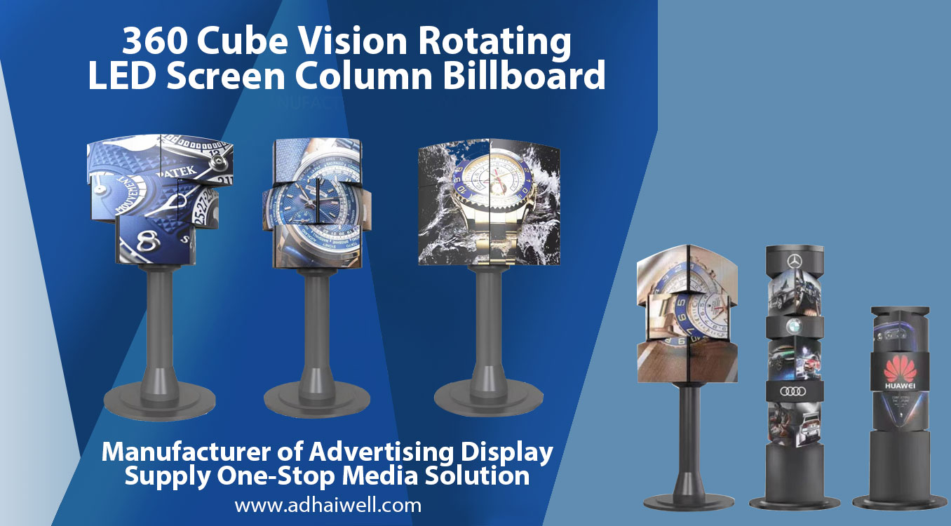 Cartelera de columna de pantalla LED giratoria 360 Cube Vision