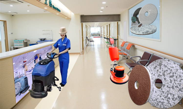 Medical Debris Cleaning in Nurse Stations - Hospital Floor Cleaning Scrubber Pad - Combo Melamine Floor Pad, Iodophor Stain Absorption.jpg