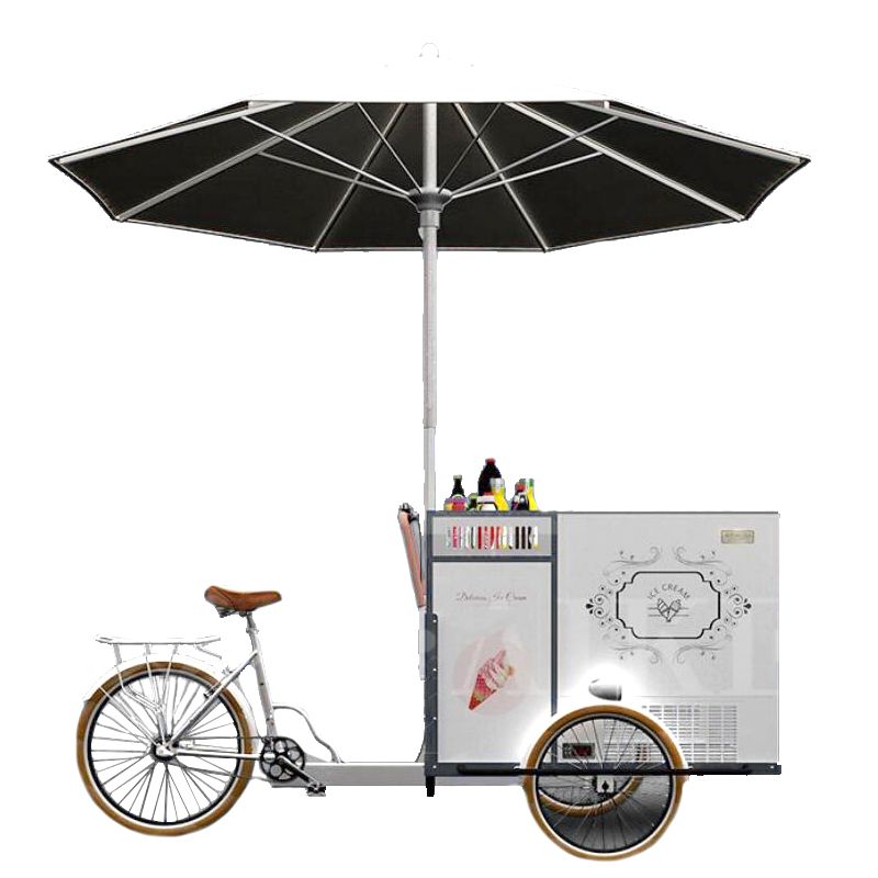 Commercial ice cream cart cooler tricycle freezer bicycle cart selling juices