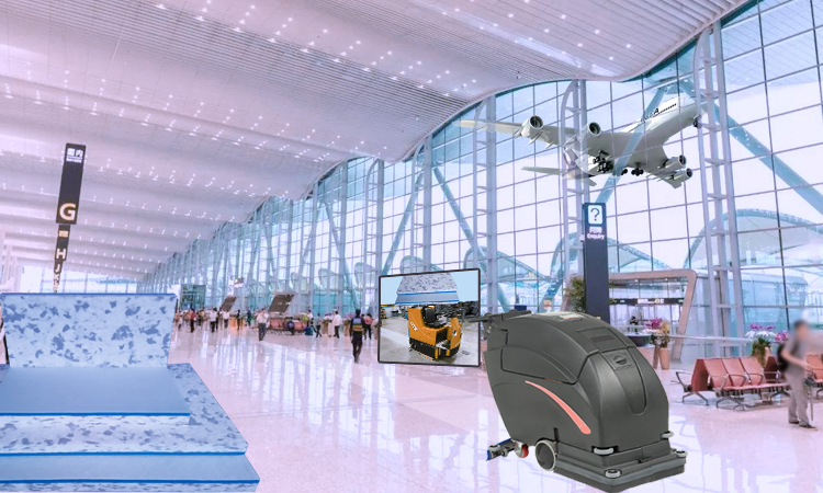 Dust & Stain Cleaning Pad for Stone Floors in Airport Passages - Fleece Fabric Composite Combo Melamine Rectangular Floor Pad.jpg