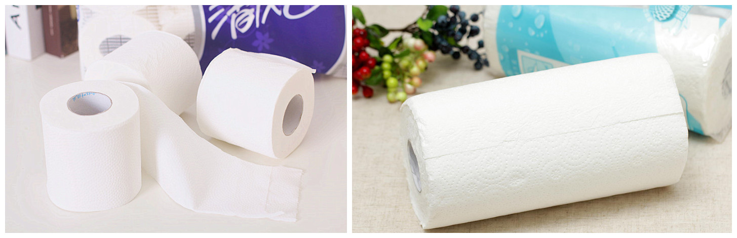 finished toilet paper and kitchen paper rolls