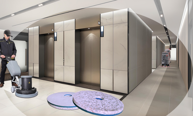 Office Building Floor Cleaning Scrubber Pad - Fleence Fabric Combo Melamine Square Floor Pad, Absorbs Corridor Shoe Prints.jpg