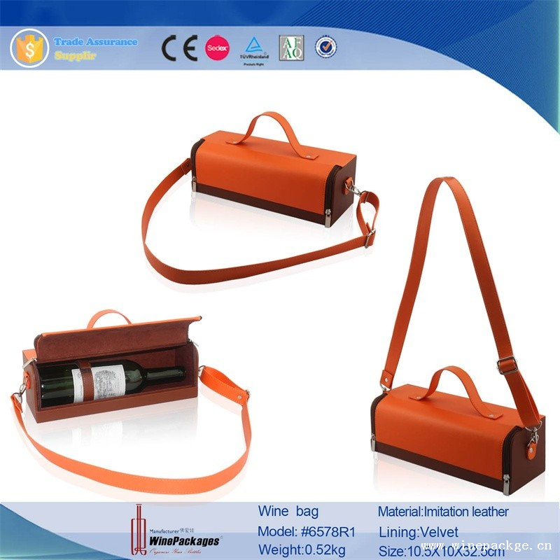Unique design wholesale reusable wine bag in box with shouder leather belt