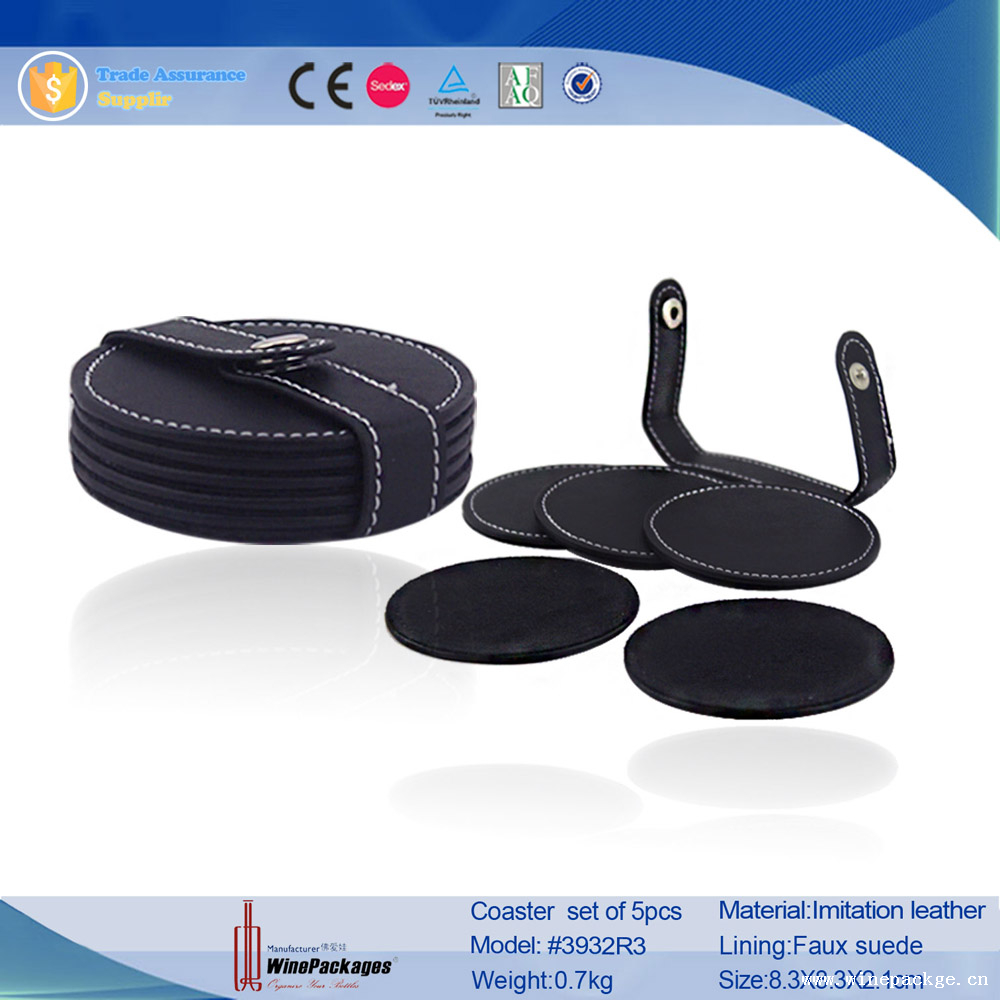 factory direct china square plate absorbent coaster set with fake leather belt
