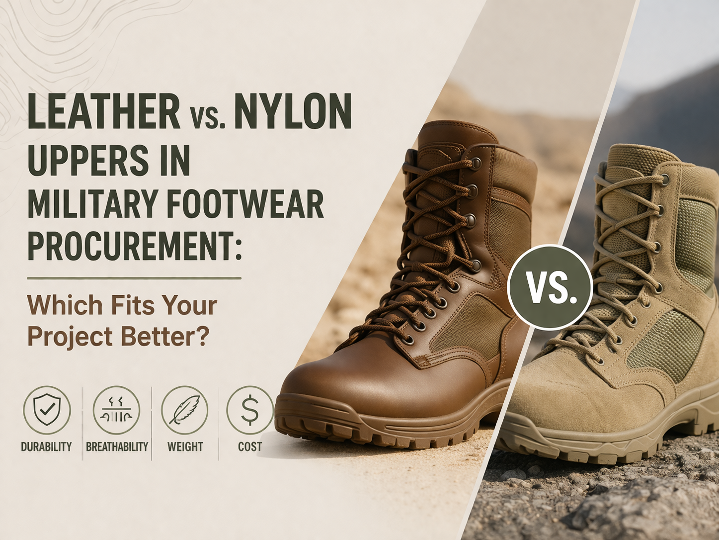 الجلود مقابل الأجزاء العلوية من النايلون في شراء الأحذية العسكرية: ما الذي يناسب مشروعك بشكل أفضل؟