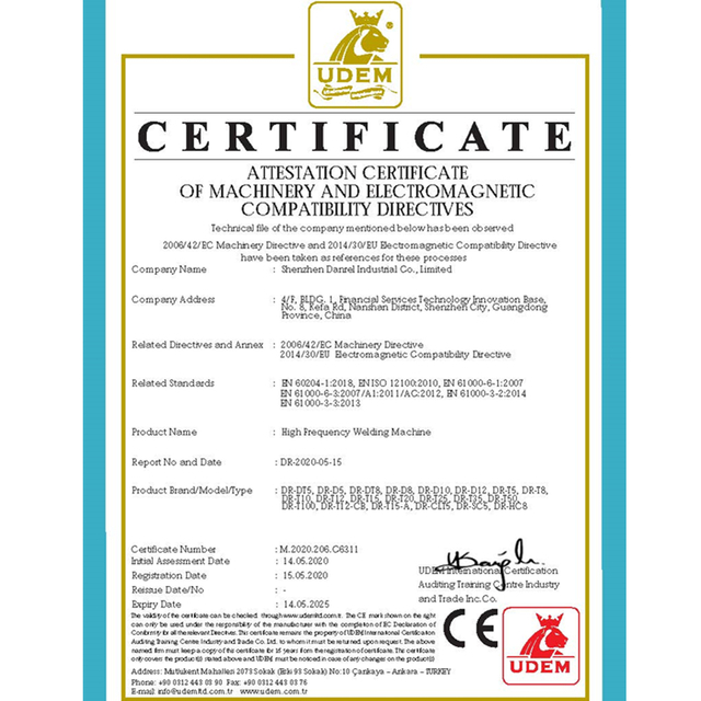 CE Certificate-DANREL HF Welding Machine