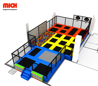Parque de trampolín personalizado con pared de escalada para niños