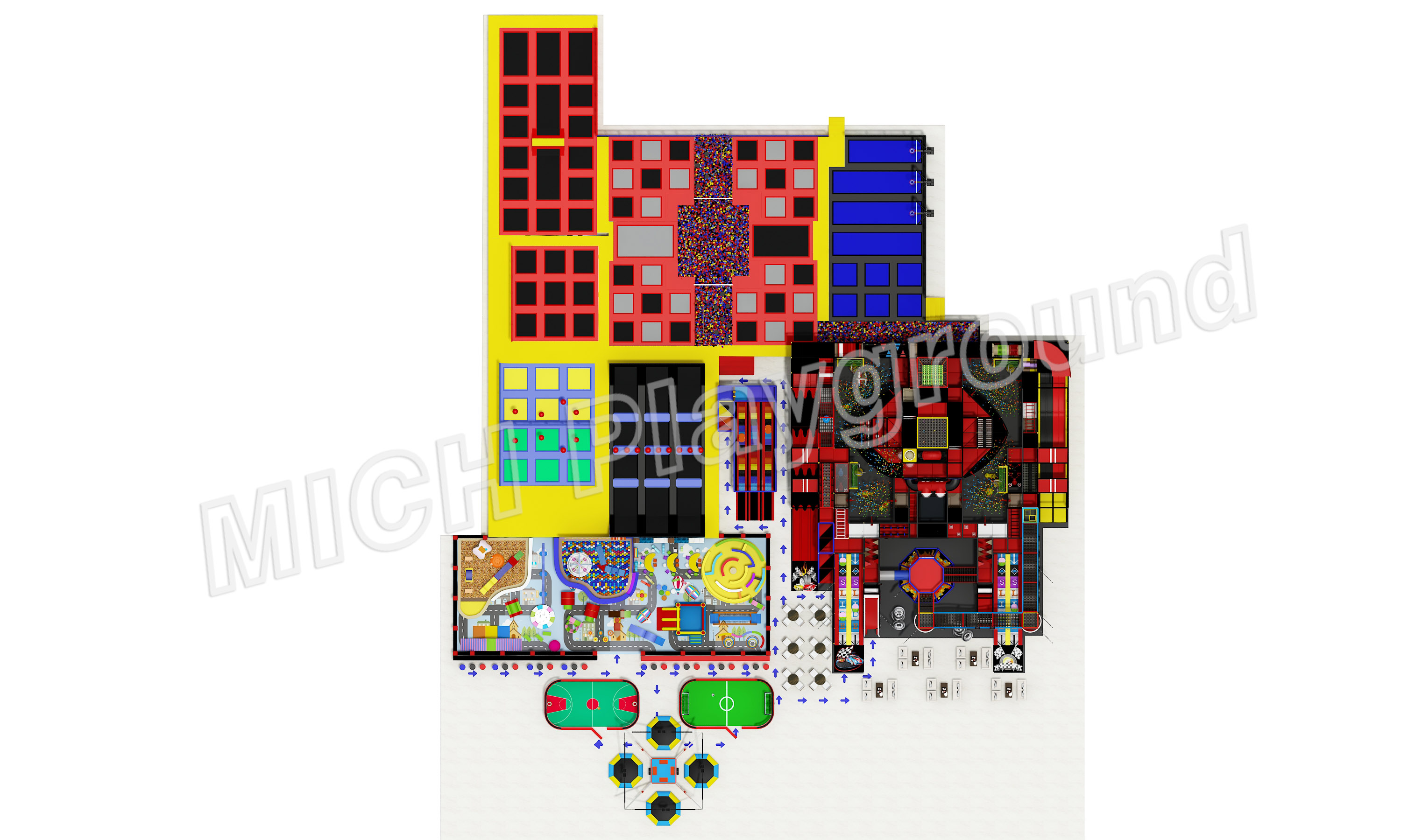 Plat de jeu d'intérieur personnalisé avec parc de trampoline à vendre