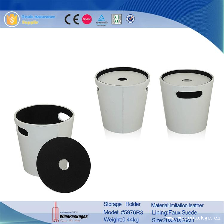 wholesale housewares leather storage bucket with round lid
