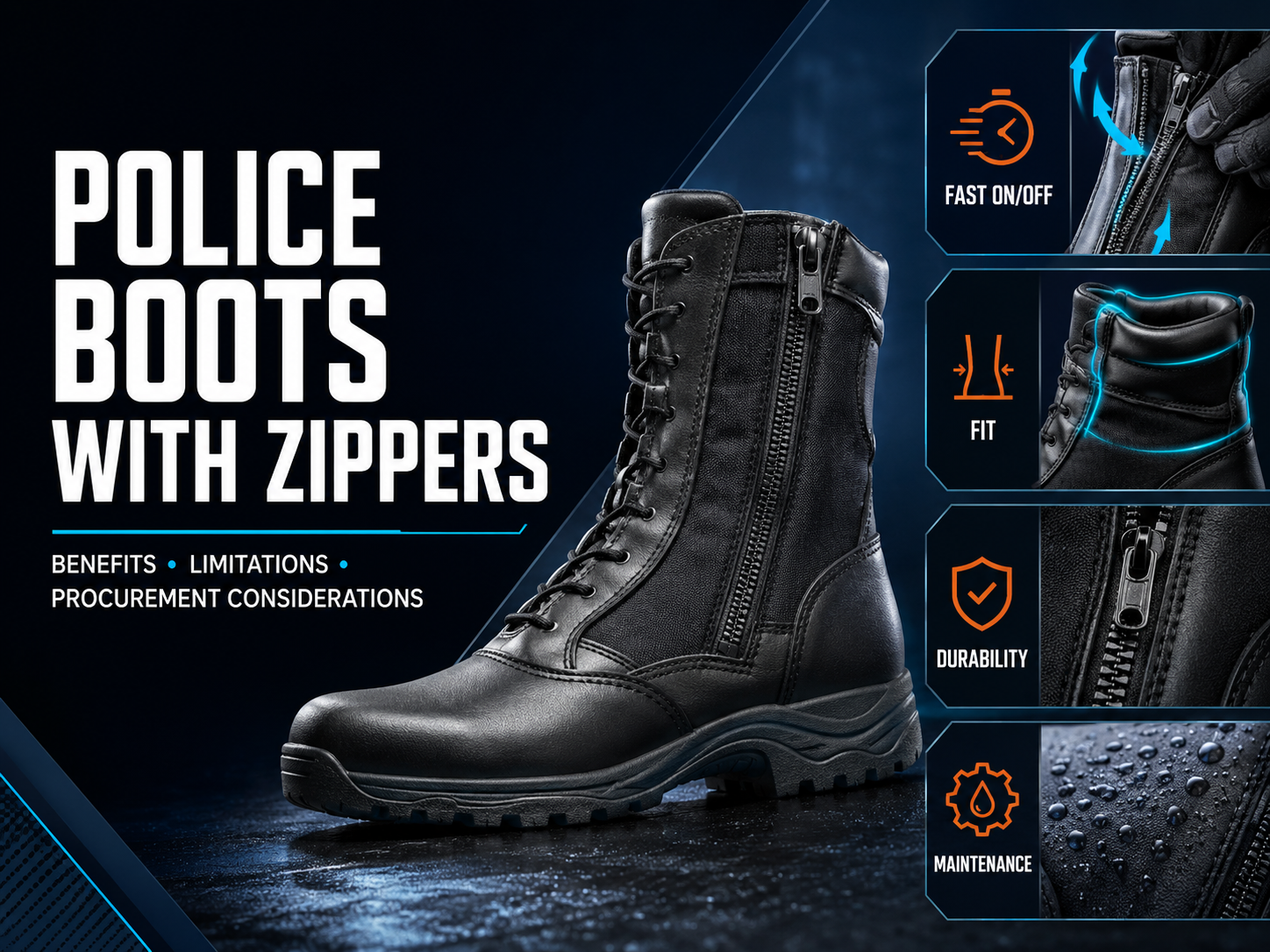 Botas policiales con cremalleras: beneficios, limitaciones y consideraciones de adquisición