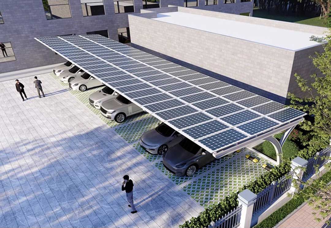 Soluciones de estacionamiento modernas de coches solares