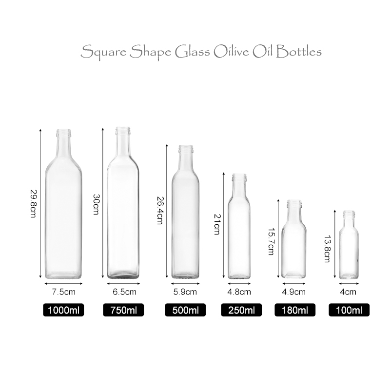 Размер квадратной стеклянной бутылки оливкового масла