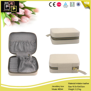 White Color PU leather Travel Style Zipper Jewellery Box