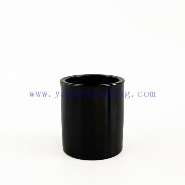 Custom Color Shiny Black Glass Candle Holder With Electroplated Black Lid