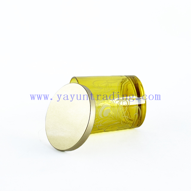 Fancy Yellow Empty Jar High Quality Glass Candle Vessels With Tin Lid