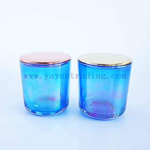 home decor antique 8oz blue ion electroplated glass candle jars with gold rose gold ceramic luxury lids