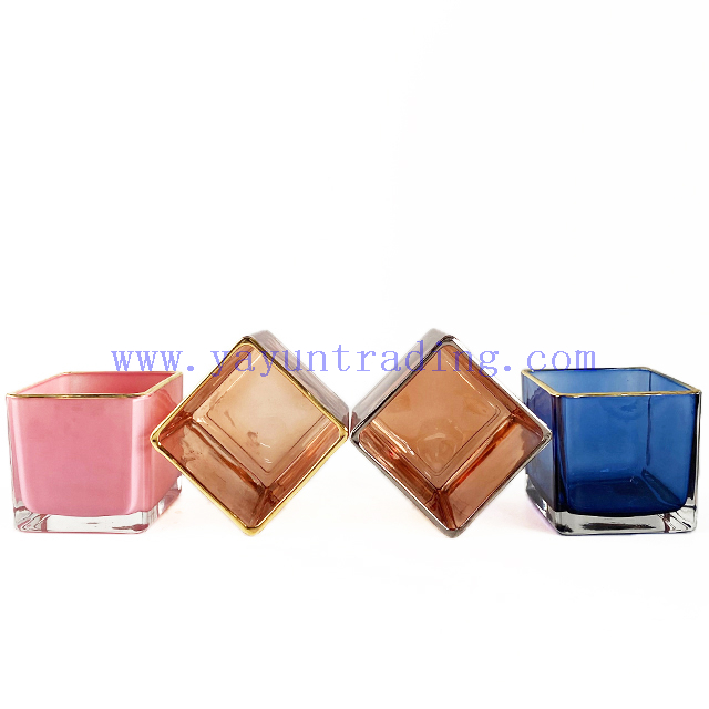 Wholesale Custom 10oz Shiny Colors Square Glass Candle Jars for Candles