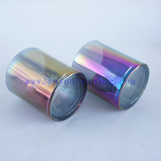 400ml Flat Translucent Electroplated Shiny Glass Candle Holder